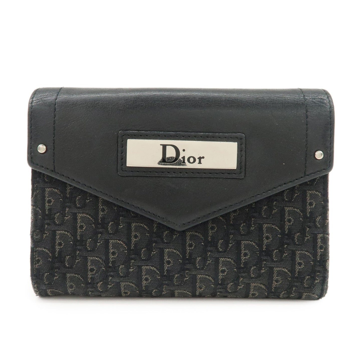 Dior Handbag Christian Trotter Tri-Hold Wallet Leather Canvas Black
