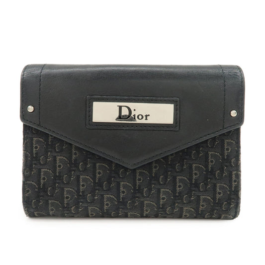 Dior Handbag Christian Trotter Tri-Hold Wallet Leather Canvas Black