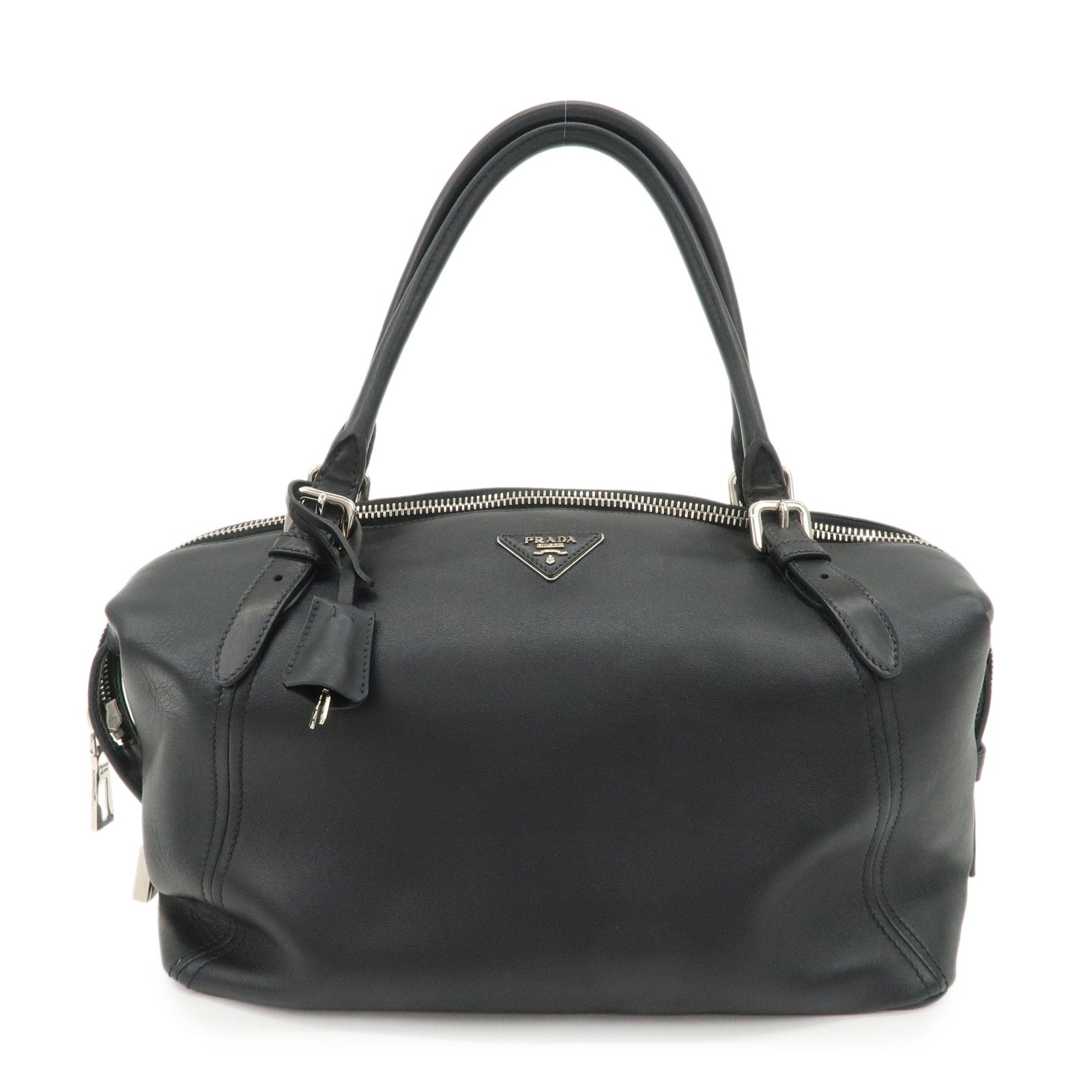 Shoulder Bag Triangle Boston Bag Leather Black Logo