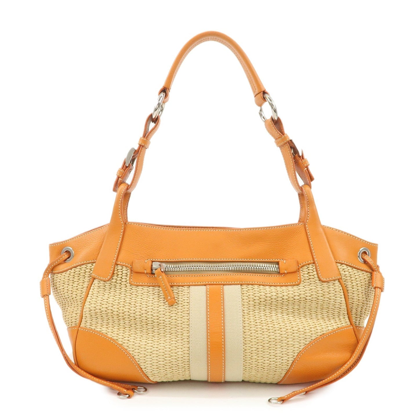 Shoulder Bag Triangle Leather Raffia Beige