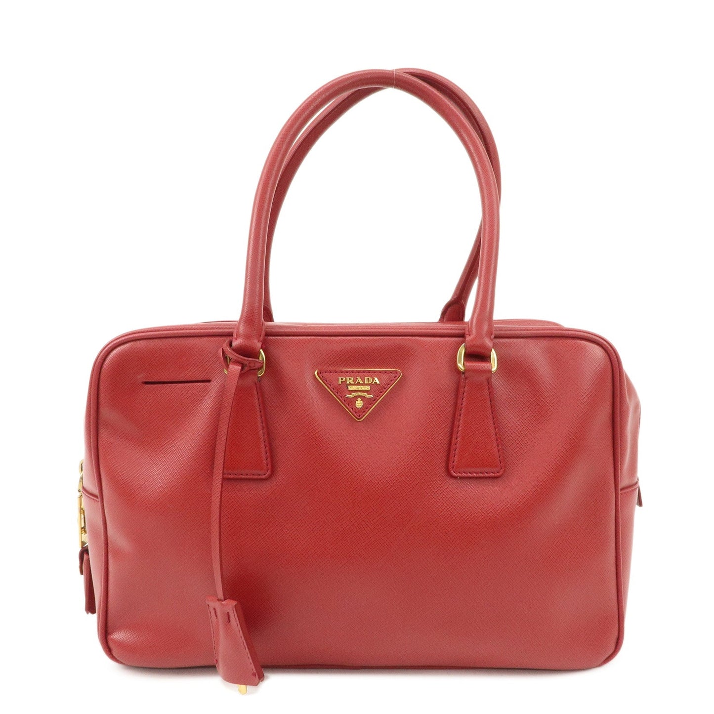 Triangle Boston Bag Hand Bag d Leather Saffiano Red Handbag