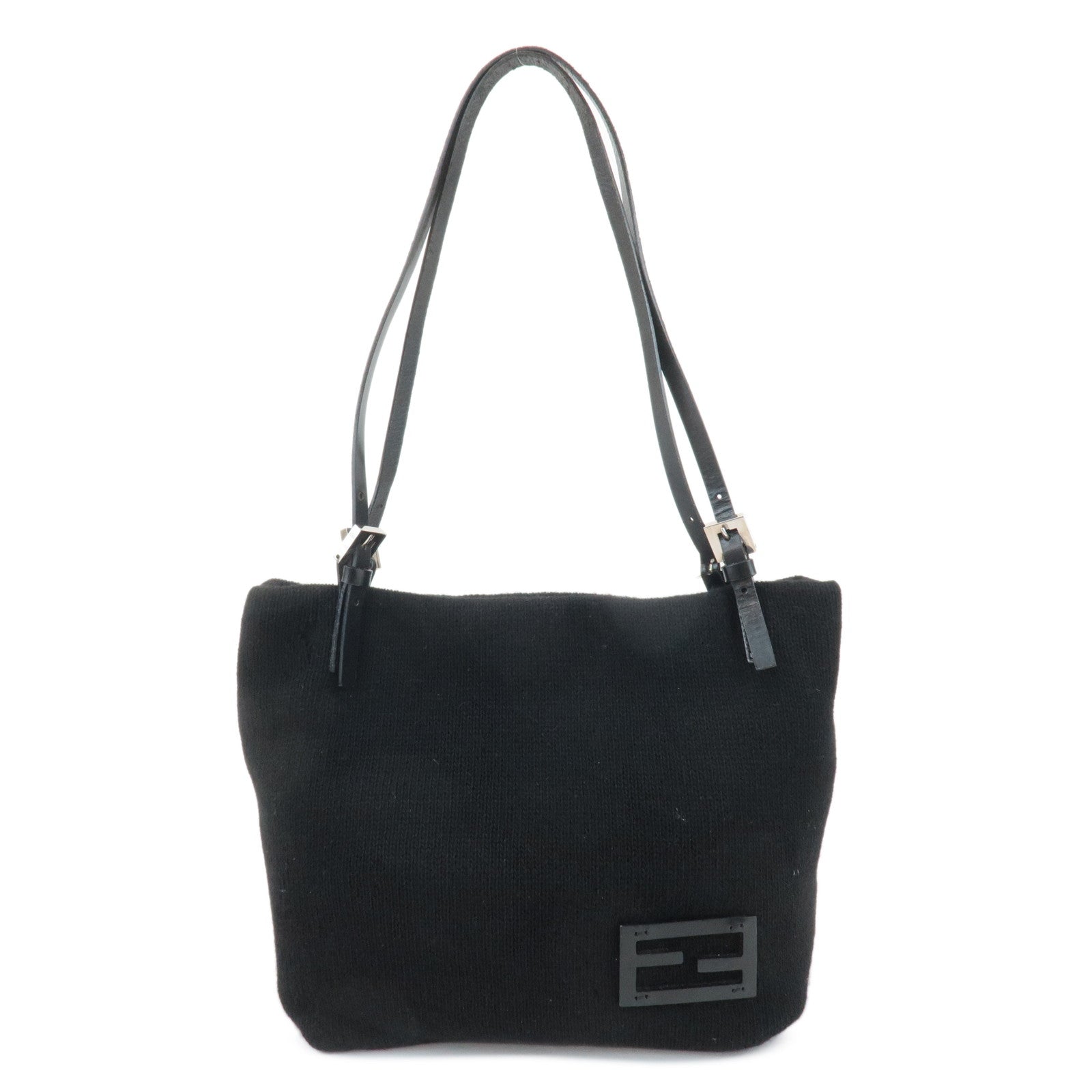 Fendi Tote Bag Wool Shoulder Bag d Leather Black