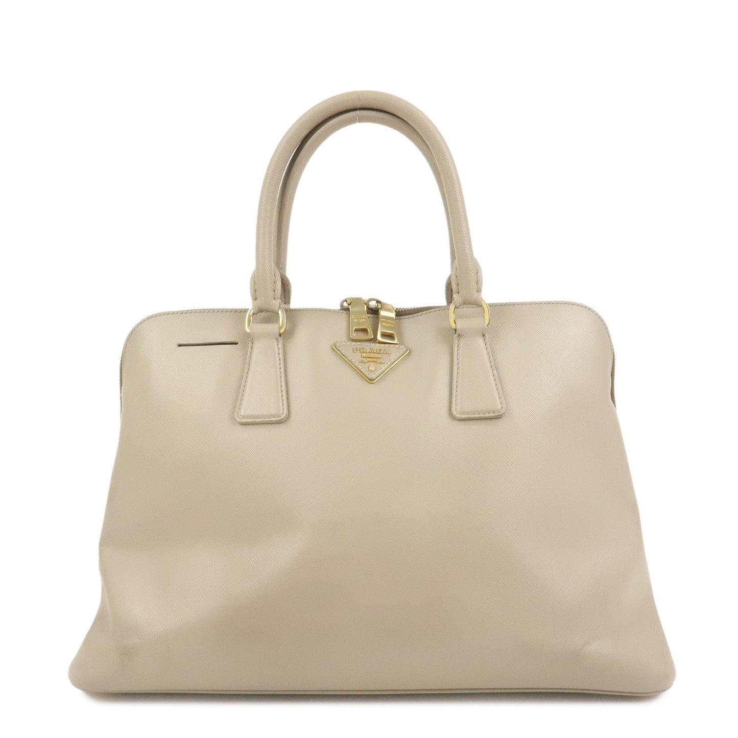 Triangle Hand Bag Greige Leather Saffiano Logo Handbag