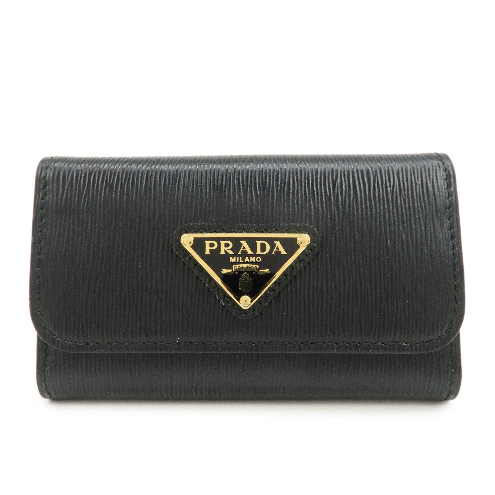Triangle 6 Key Case Key Holder Leather Black Logo Key Chain