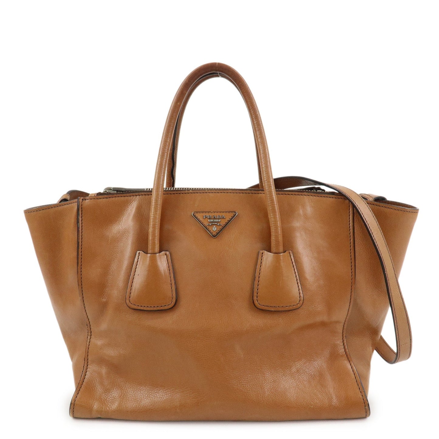 Shoulder Bag Triangle 2Way Hand Bag Leather Brown Logo