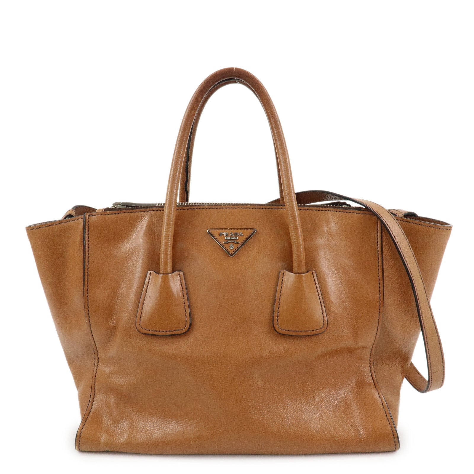 Shoulder Bag Triangle 2Way Hand Bag Leather Brown Logo
