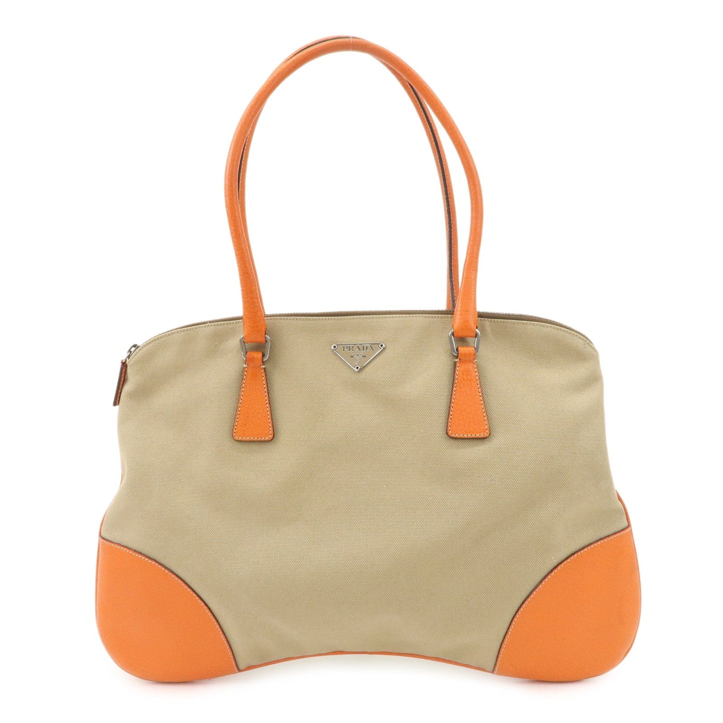 Shoulder Bag Triangle d Leather Canvas Beige