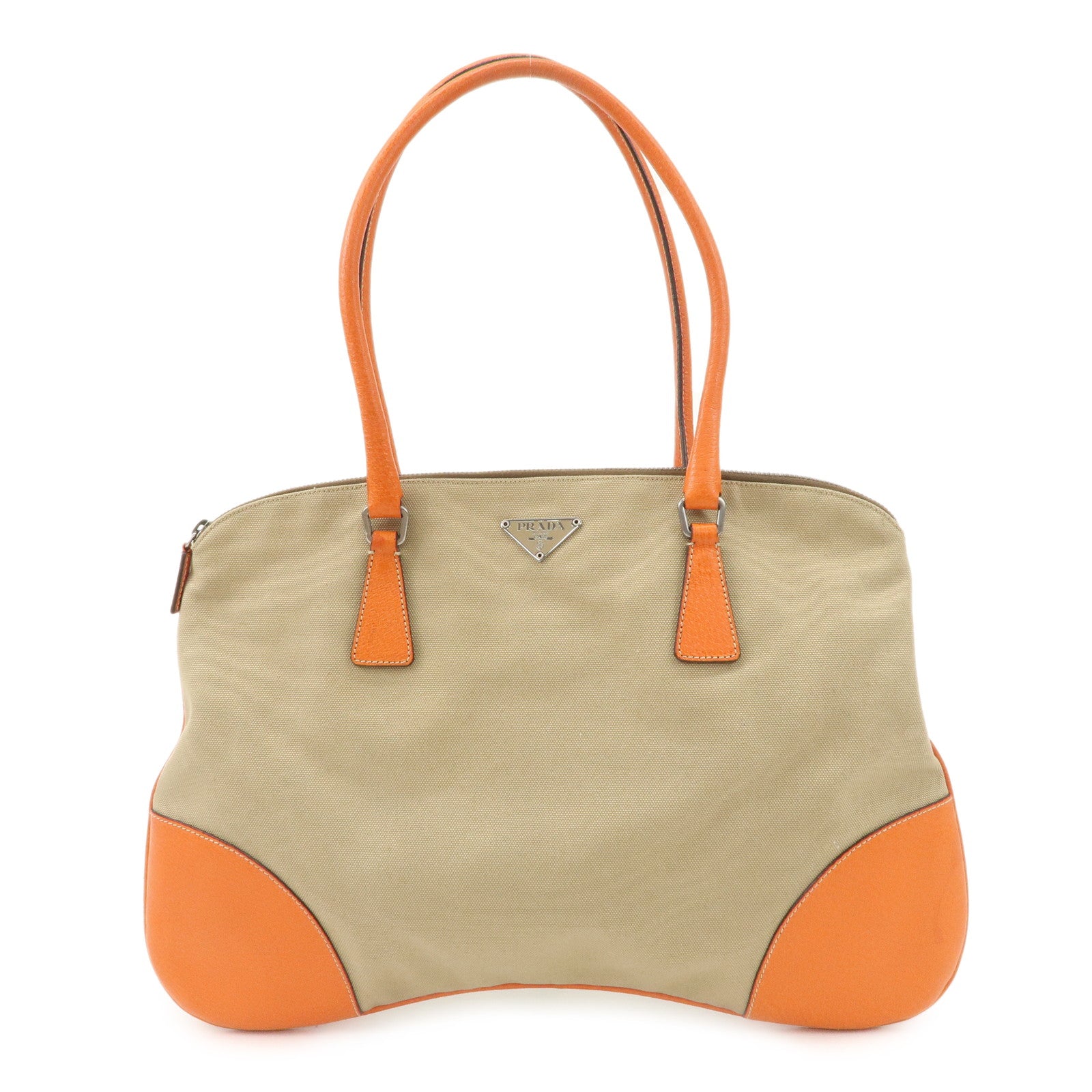Shoulder Bag Triangle d Leather Canvas Beige