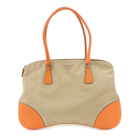 Shoulder Bag Triangle d Leather Canvas Beige