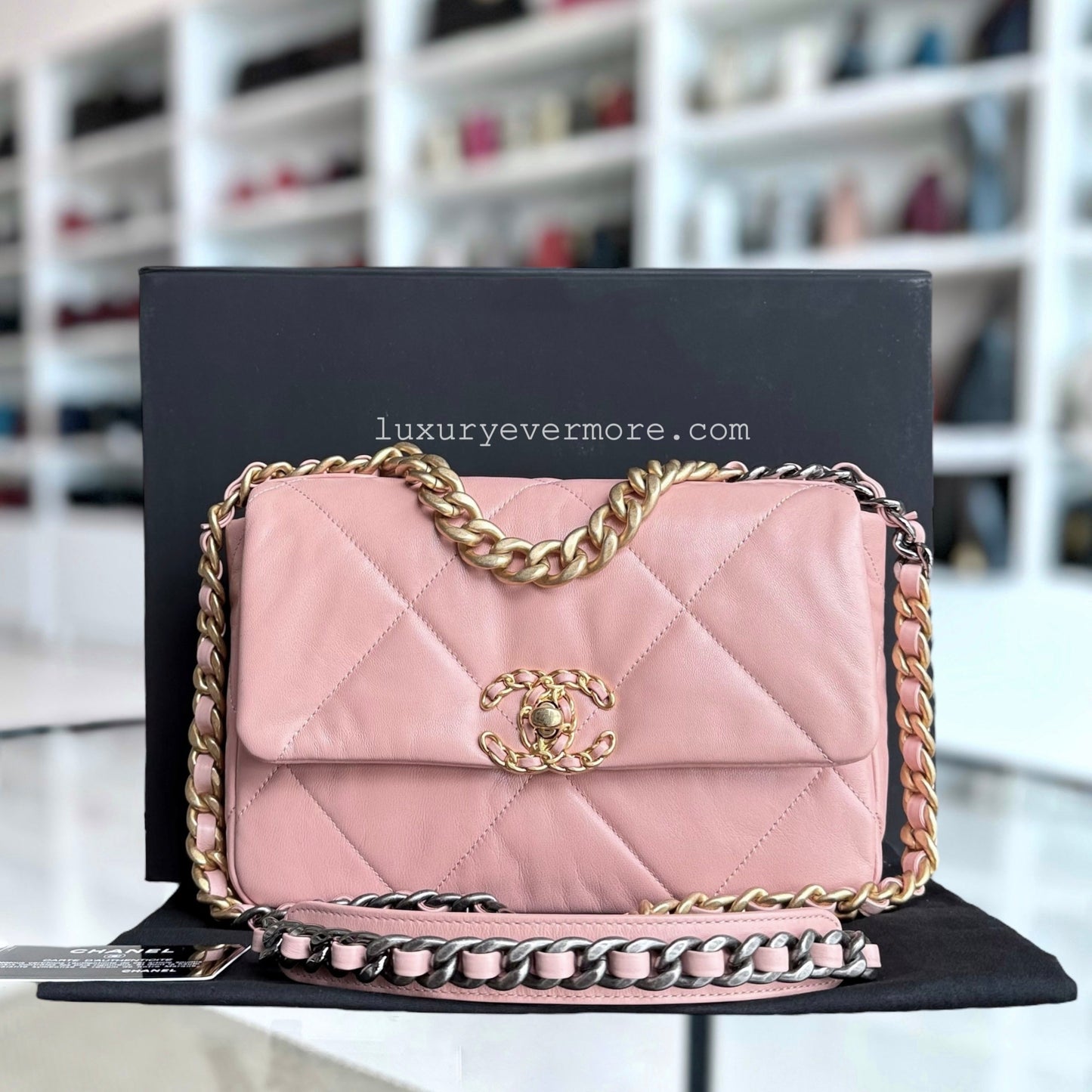 Chanel 19 Bag - Sakura Goatskin Two-tone Hardware Quilted Pink Handbag