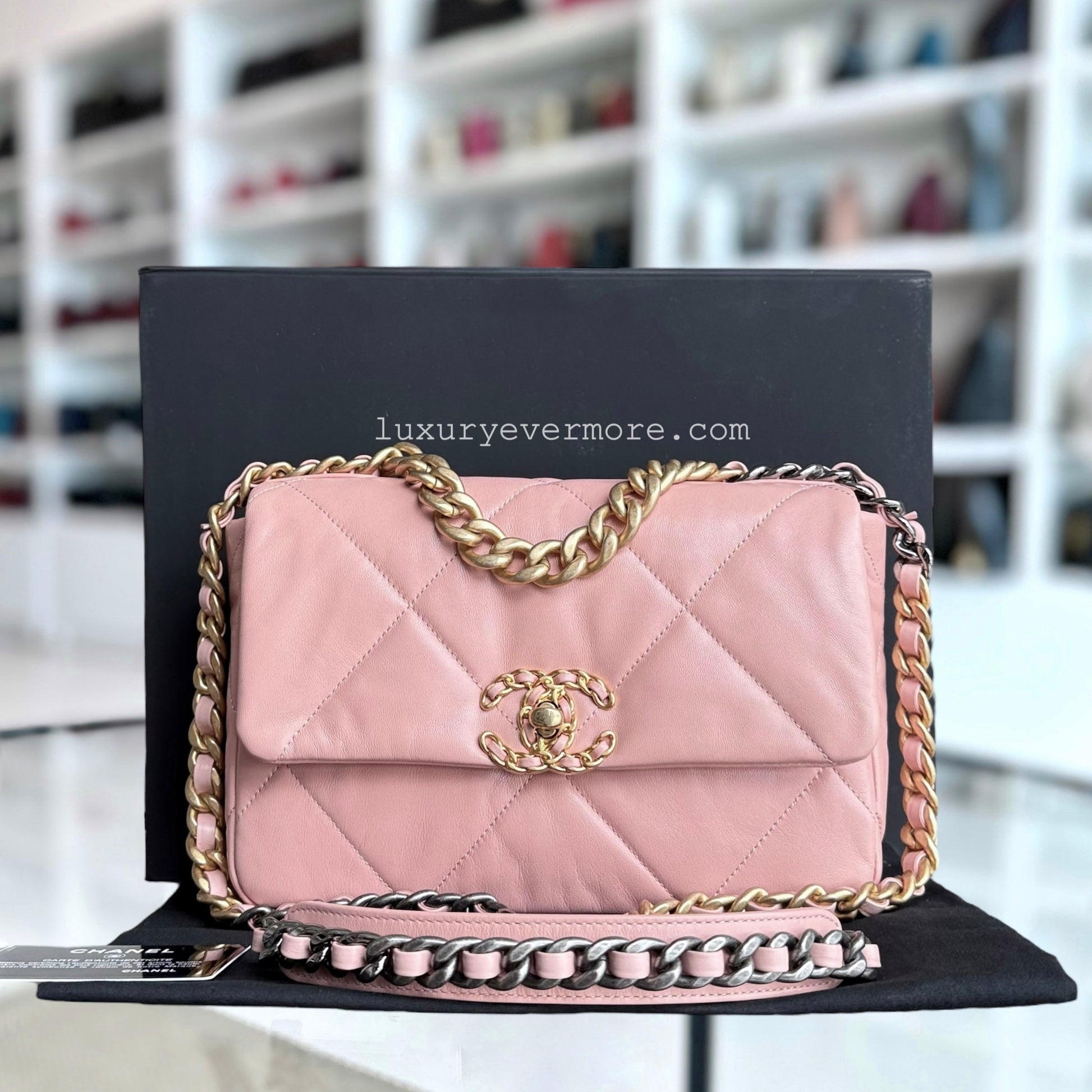 Chanel 19 Bag - Sakura Goatskin Two-tone Hardware Quilted Pink Handbag