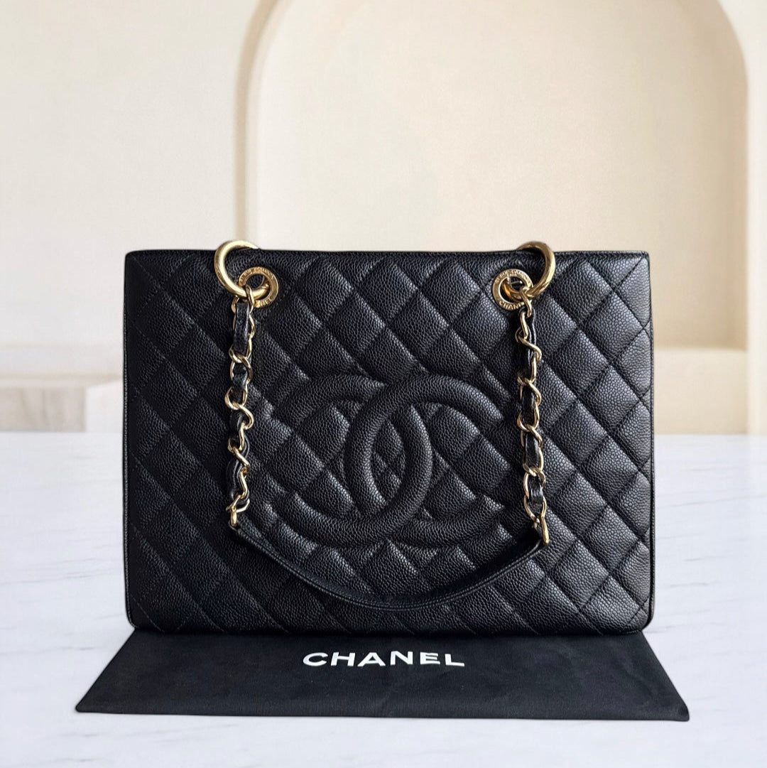 Chanel GST Grand Shopping Tote - Caviar Grained Quilted Black Tote Bag Series 19