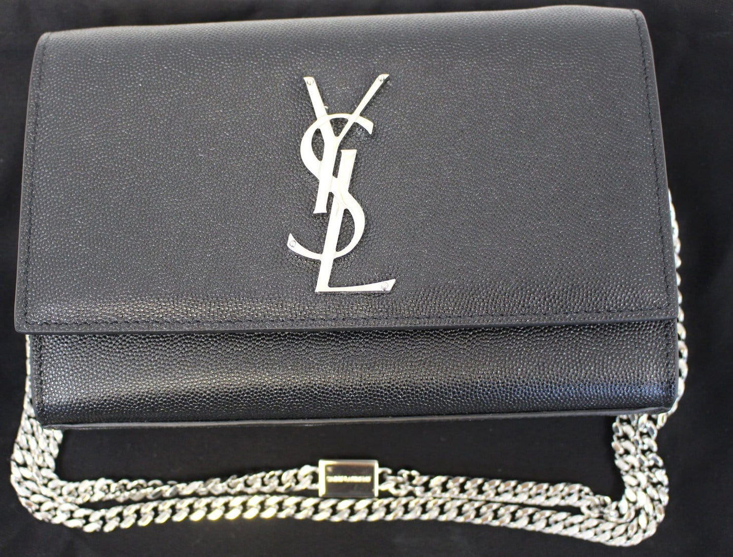 YSL Saint Laurent Yves Kate Clutch Crossbody Bag Leather Black Silver Clutch Bag