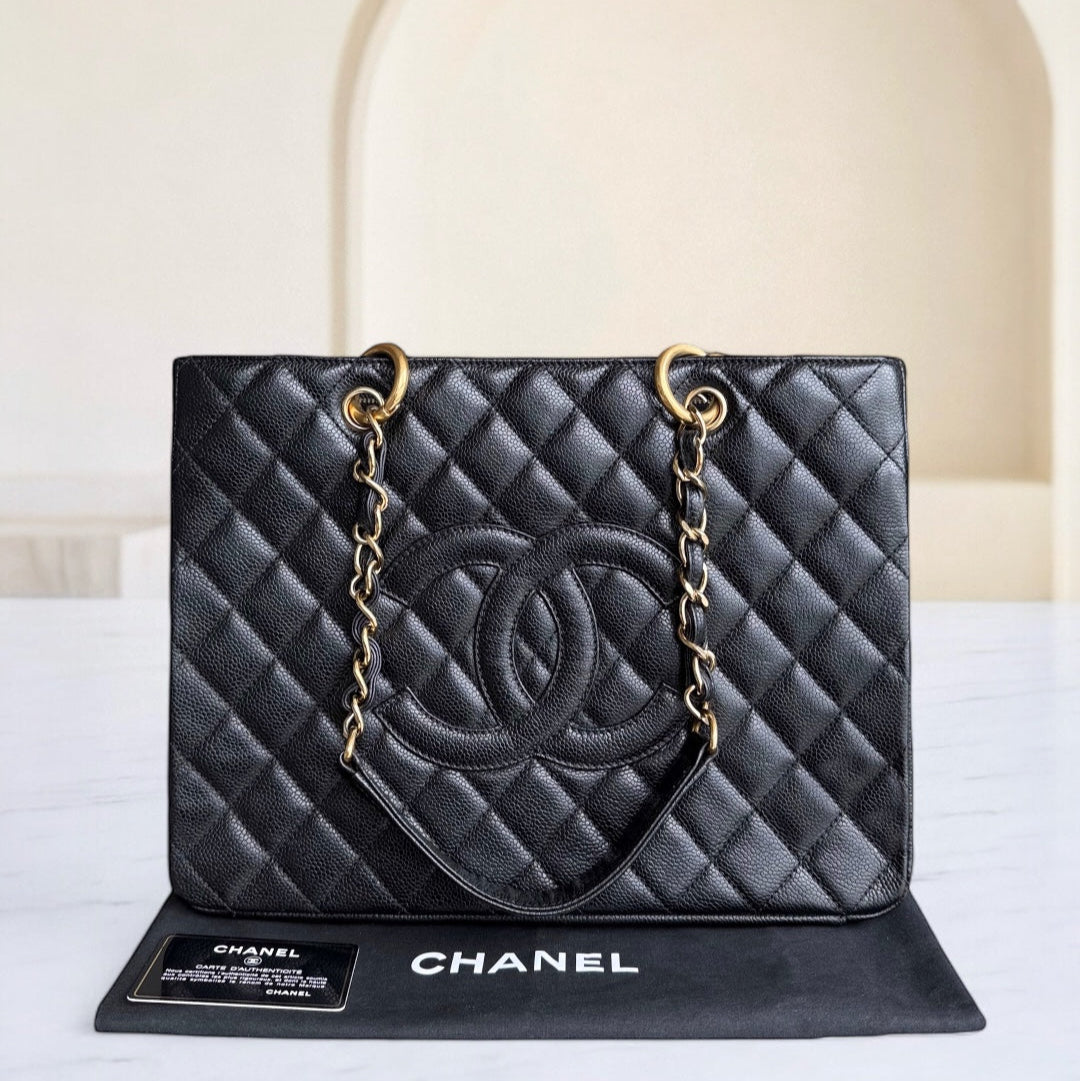 Chanel GST Grand Shopping Tote - Caviar Grained Quilted Black Tote Bag Series 15