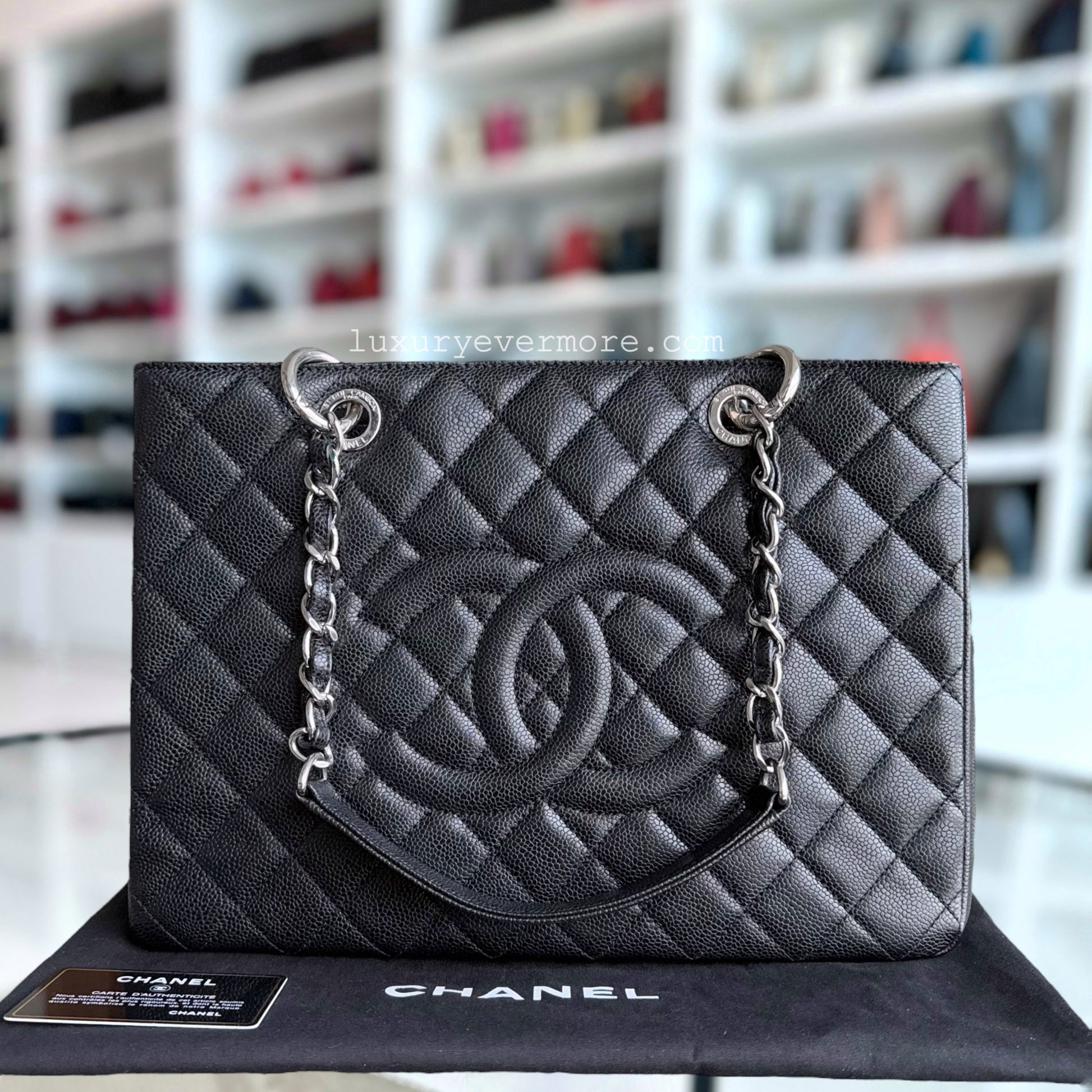 Chanel GST Grand Shopping Tote - Caviar Hardware Quilted Black Tote Bag Series 18