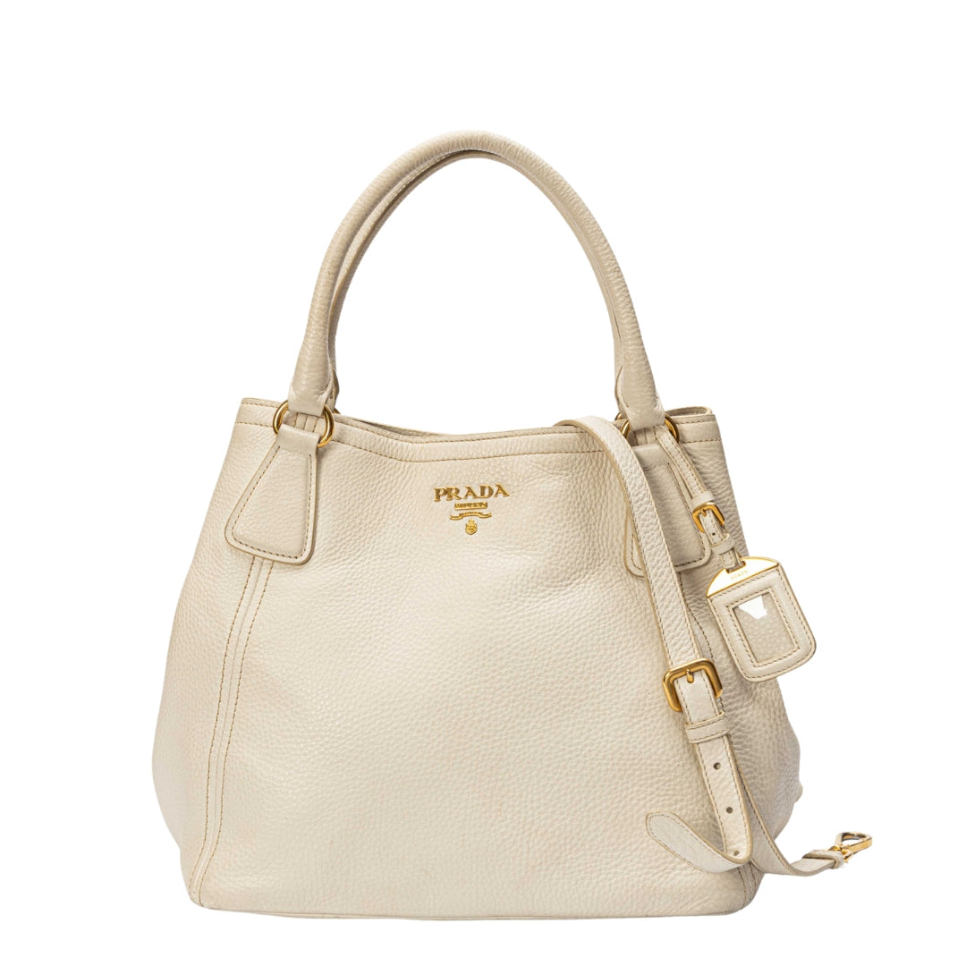 Prada Daino Convertible Tote Vitello White Tote Bag