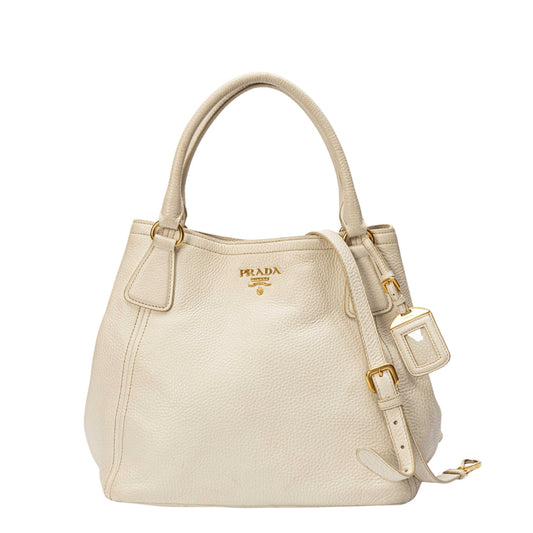Prada Daino Convertible Tote Vitello White Tote Bag