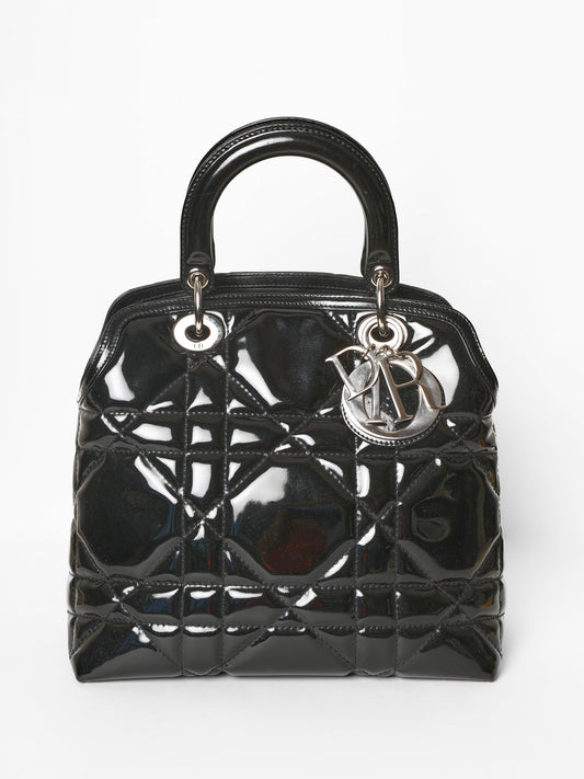 Dior Handbag Christian Granville Bag Patent Black Top Handle