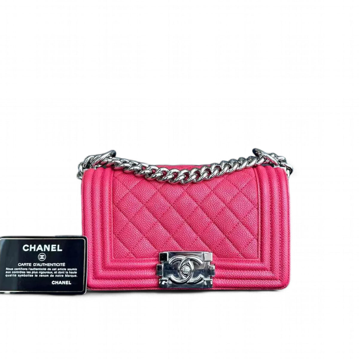 Chanel Boy Small - Hot Caviar Grained Calfskin Quilted Pink Handbag