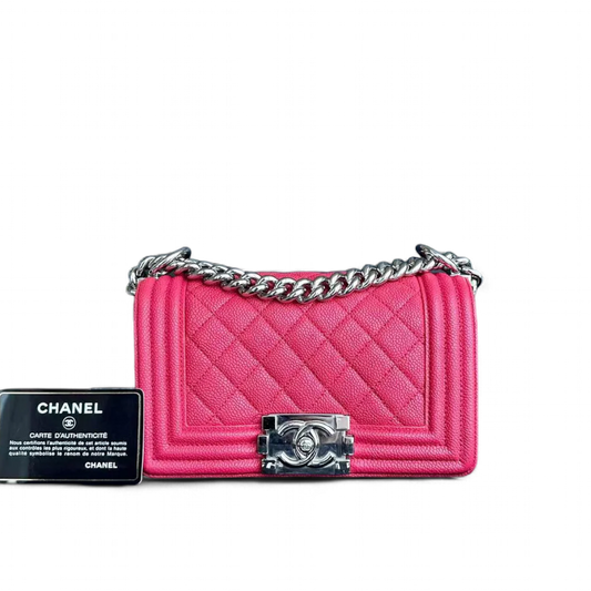 Chanel Boy Small - Hot Caviar Grained Calfskin Quilted Pink Handbag