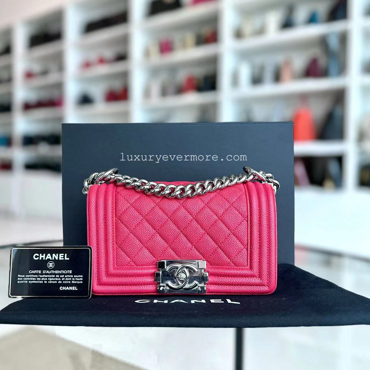 Chanel Boy Small - Hot Caviar Grained Calfskin Quilted Pink Handbag