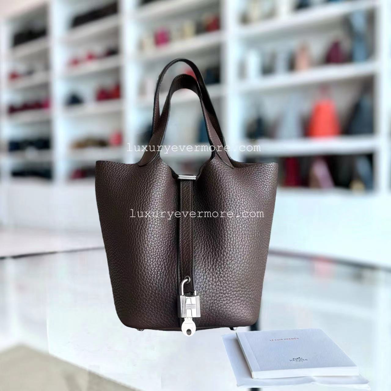 Hermes Picotin Clemence Macassar Stamp Sqaure Palladium Hardware Handbag Travel Bag