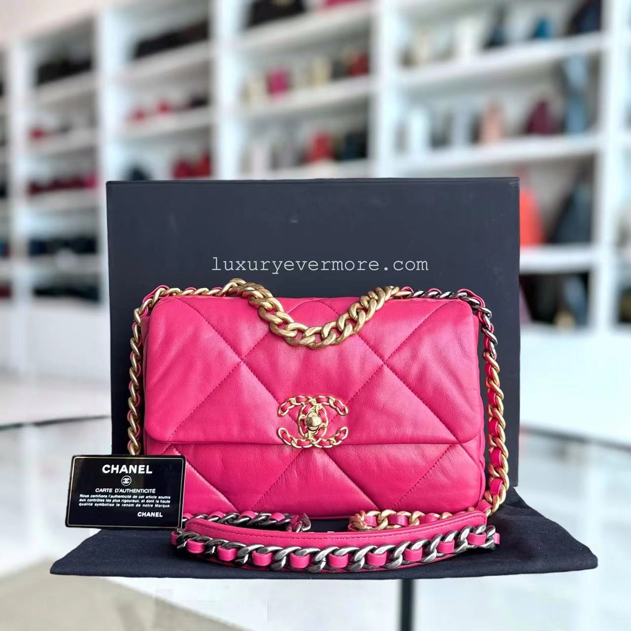 Chanel 19 Bag - Small 26CM Goatskin Hot Quilted Pink Handbag