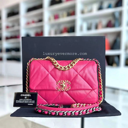 Chanel 19 Bag - Small 26CM Goatskin Hot Quilted Pink Handbag