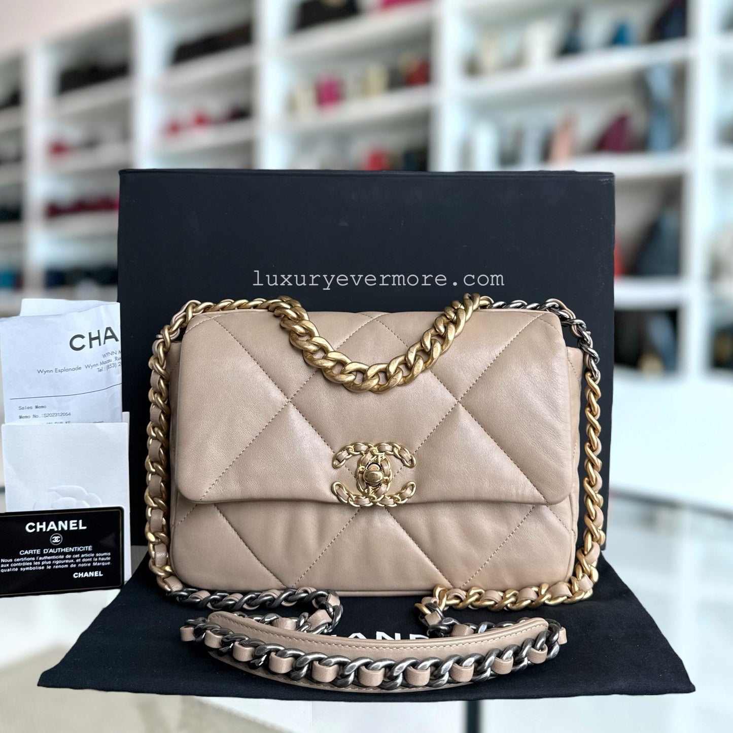 Chanel 19 Bag - Goatskin Two-tone Hardware Series Quilted Beige Handbag