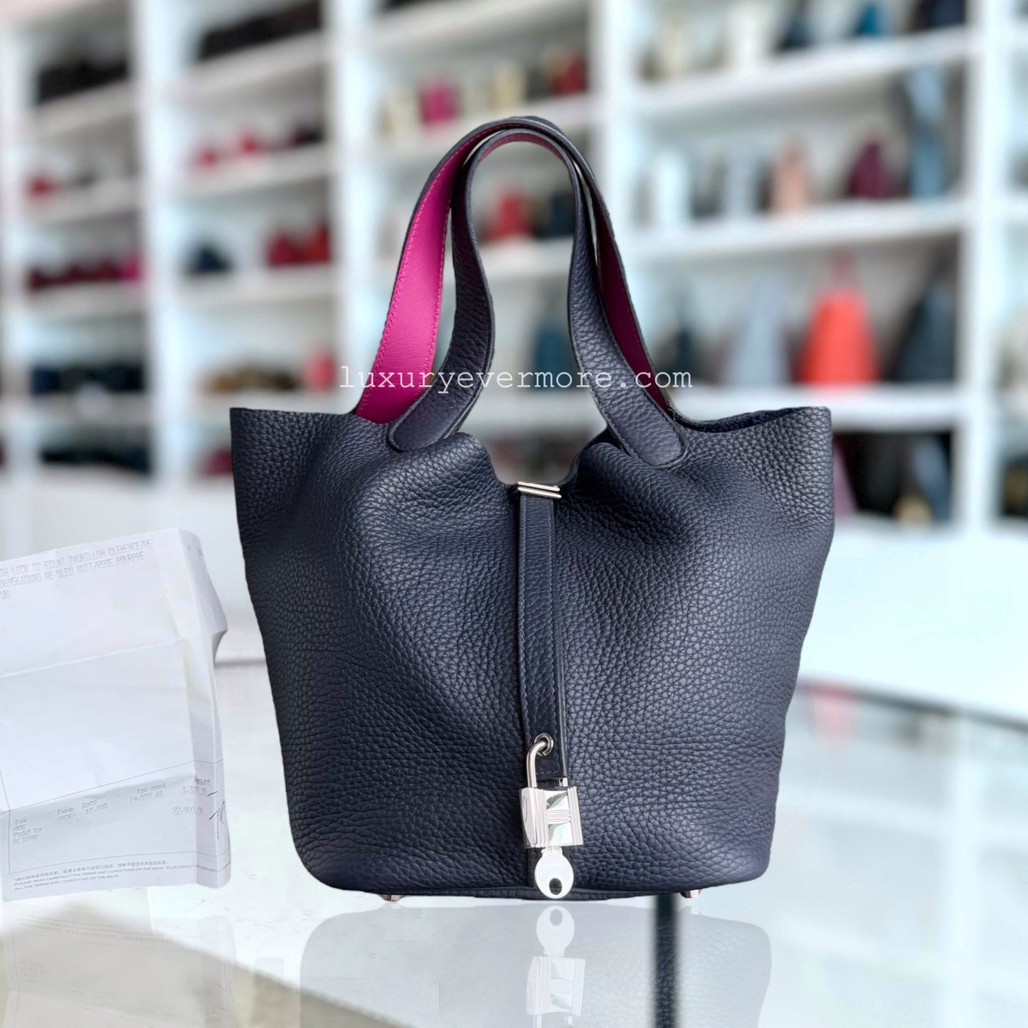 Hermes Picotin Lock Tc Clement Midnight Palladium Hardware Handbag Blue Silver Travel Bag