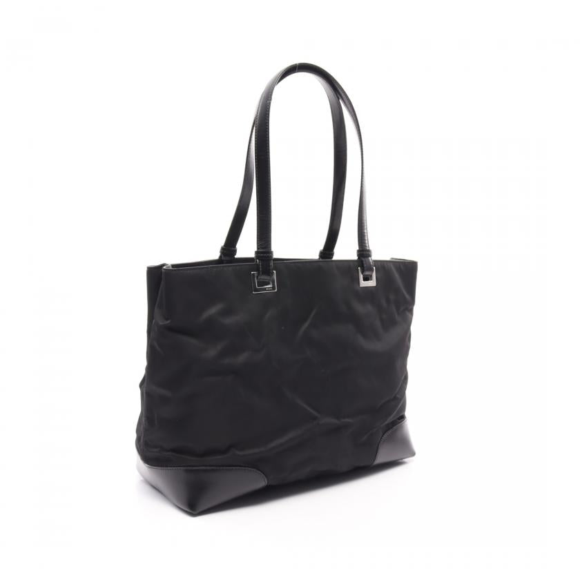Prada Tessuto Acciaio Tote Bag Leather Nylon Black