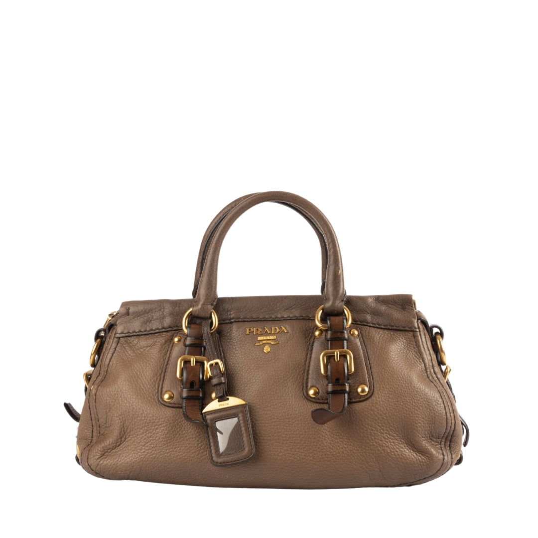 Prada Cervo Satchel Leather Brown Satchel Bag