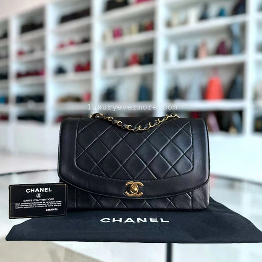 Chanel Diana Bag Lambskin Golden Hardware Series 2 Quilted Black Handbag