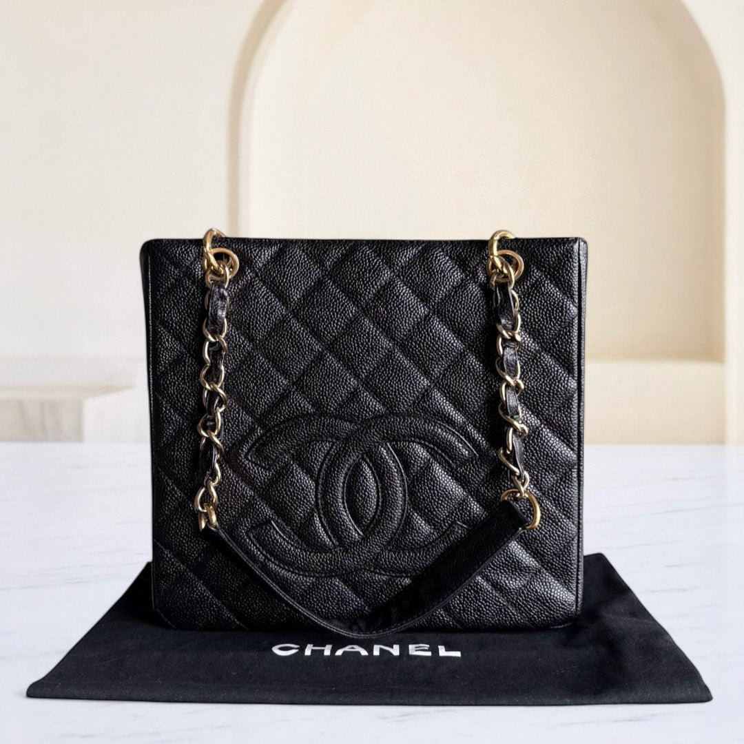 Chanel PST Petite Shopping Tote - Caviar Grained Quilted Black Tote Bag Series 8