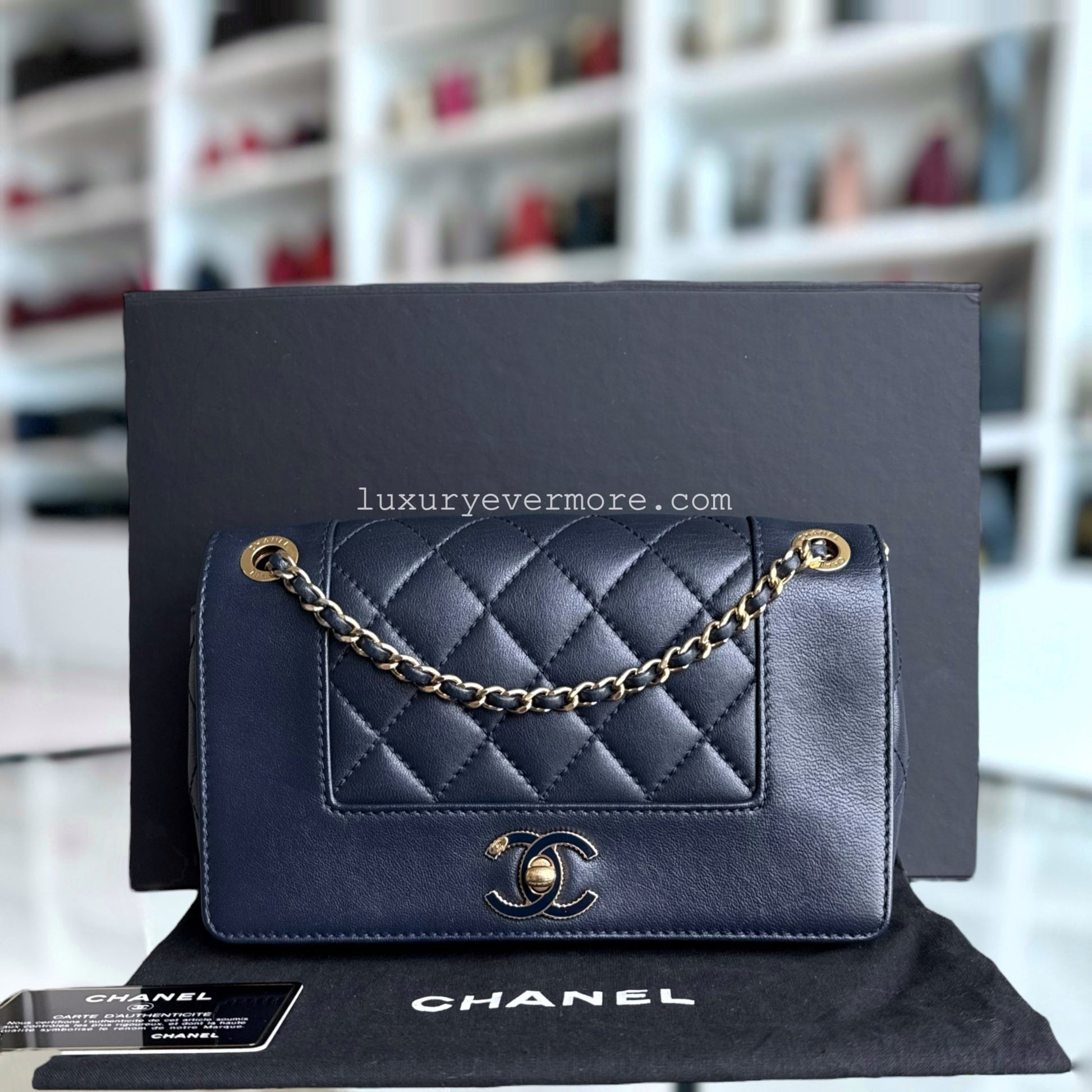 Chanel Mademoiselle Flap Bag - Small 23CM Lambskin Quilted Blue Handbag