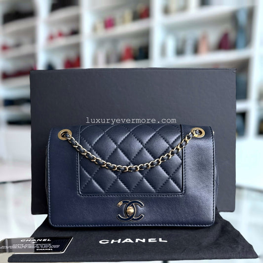 Chanel Mademoiselle Flap Bag - Small 23CM Lambskin Quilted Blue Handbag