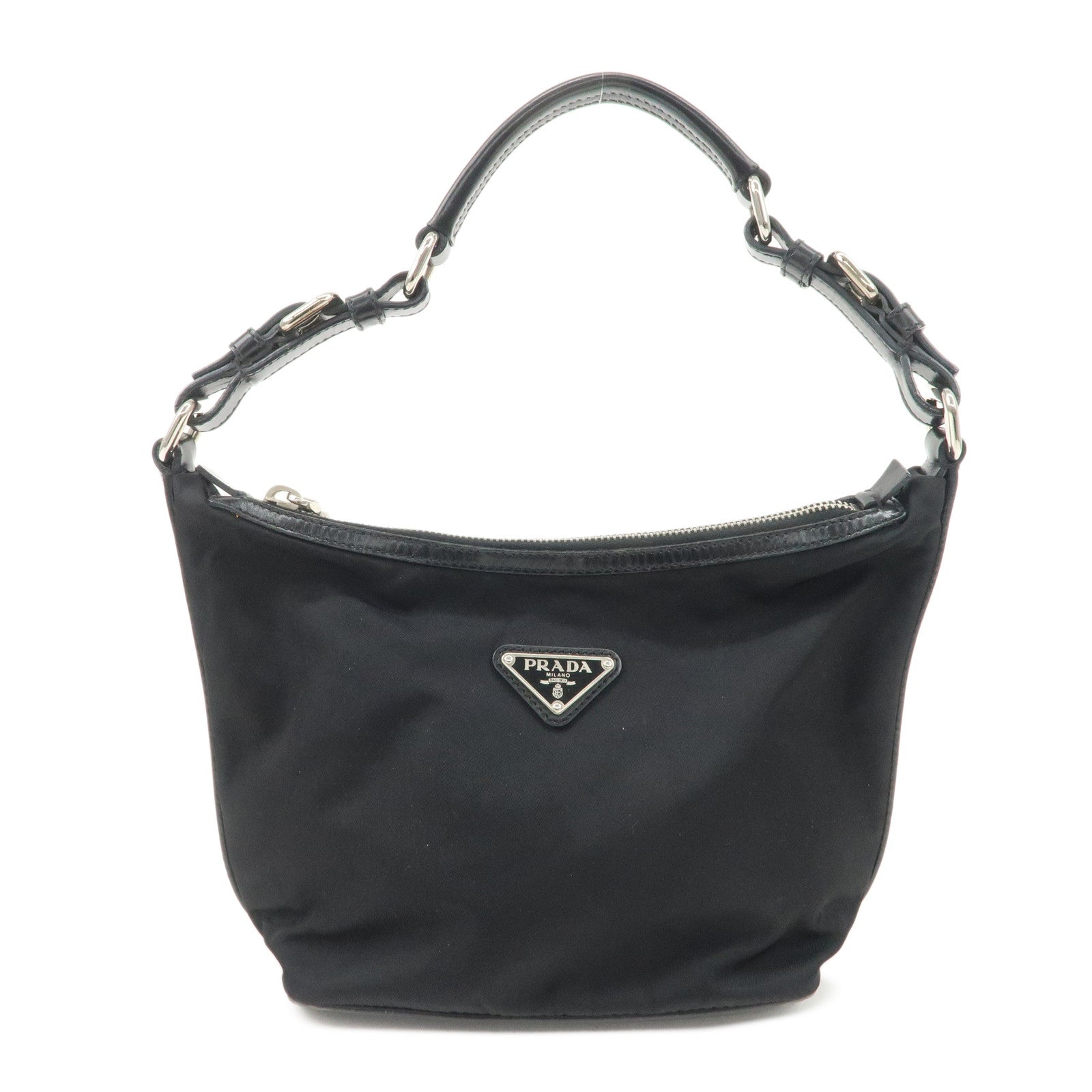 Shoulder Bag Triangle Hand Bag d Leather Nylon Black
