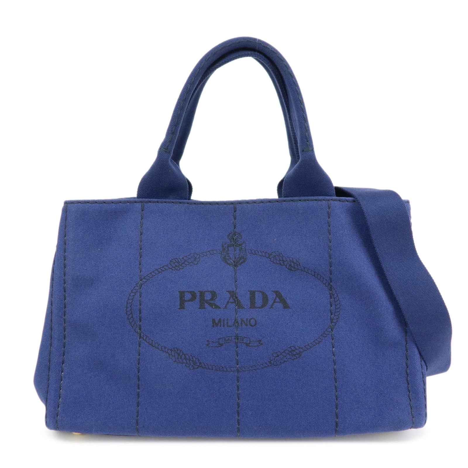 Tote Bag Triangle Canapa 2Way Tote Hand Bag Canvas Blue Logo