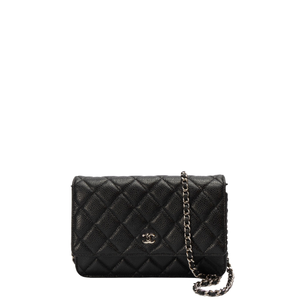 Chanel Black Caviar Quilted Wallet on Chain Bag