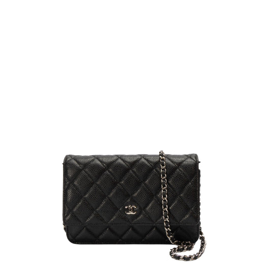 Chanel Black Caviar Quilted Wallet on Chain Bag