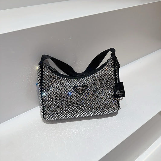 Prada Re Edition Hobo Crystal Embellished Satin Mini Shoulder Bag