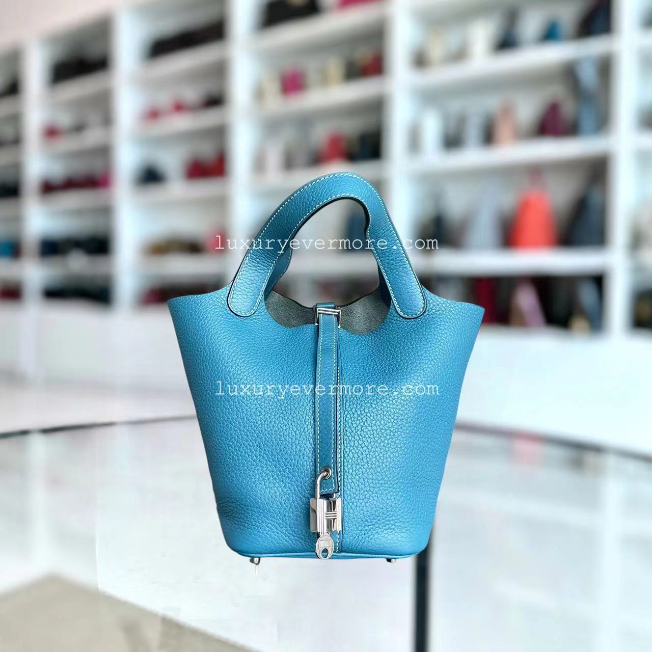 Hermes Picotin Jean Mauve Pale Square Tc Clemence Hardware Blue Silver Travel Bag