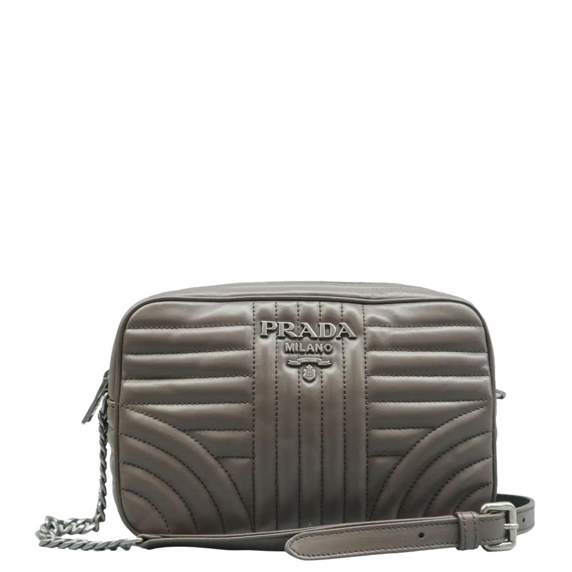 Prada Diagramme Crossbody Bag Clay Grey Leather Gray