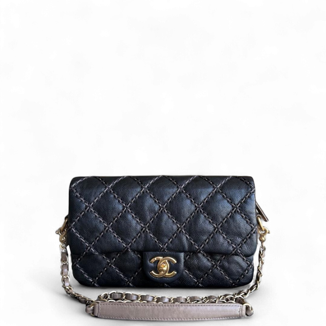 Chanel Seasonal Flap - Stitch Calfskin Zip Bag Quilted Black Handbag