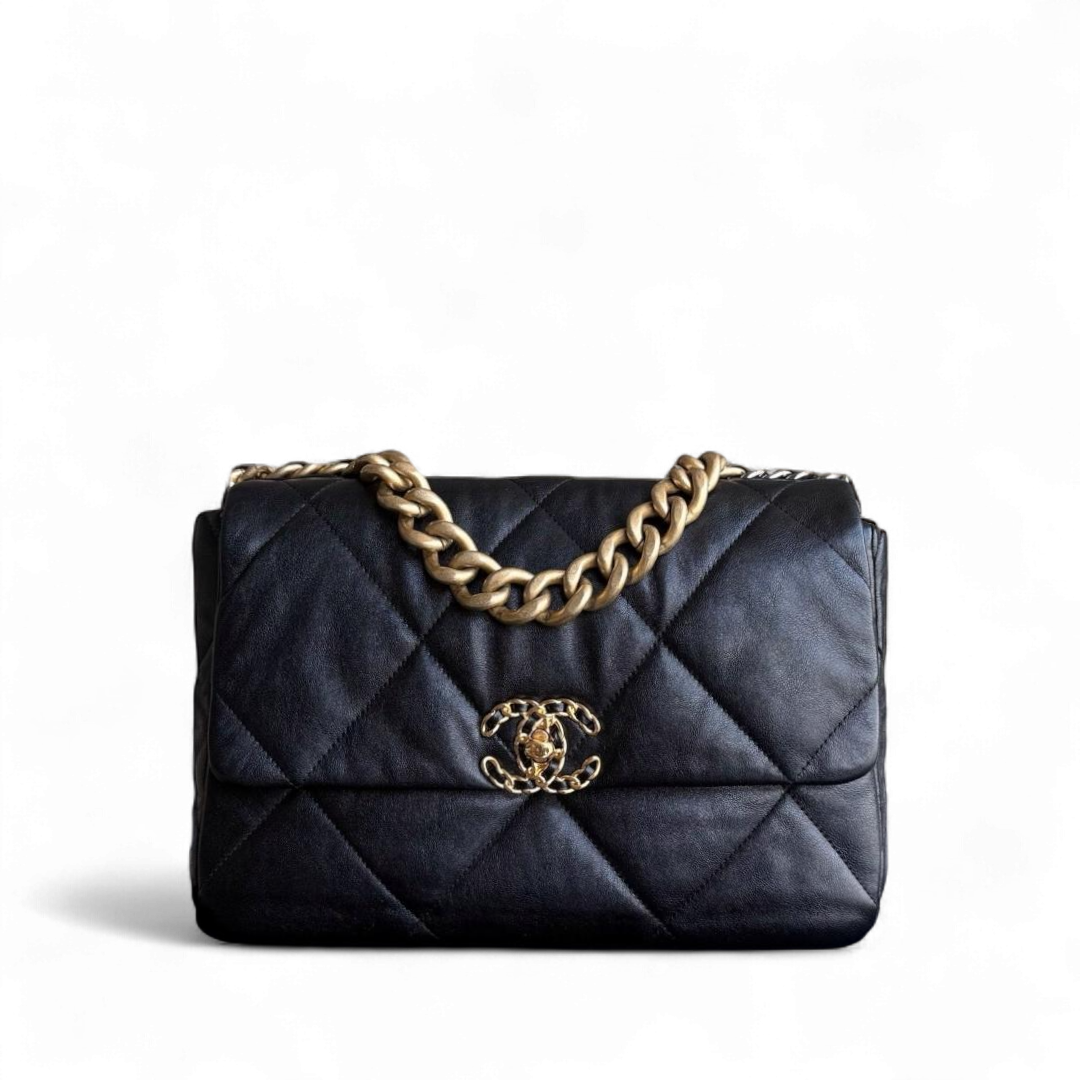 Chanel 19 Bag Medium - Goatskin Hardware Two-tone Quilted Black Handbag