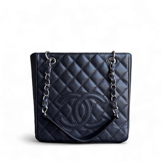 Chanel PST Petite Shopping Tote - Caviar Grained Quilted Black Tote Bag Series 12