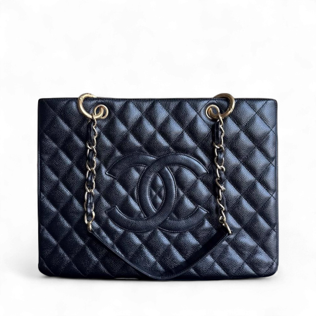 Chanel GST Grand Shopping Tote - Caviar Grained Quilted Black Tote Bag Series 11