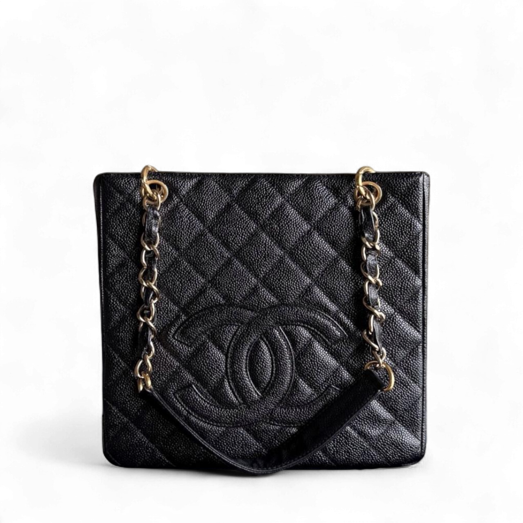 Chanel PST Petite Shopping Tote - Caviar Grained Quilted Black Tote Bag Series 8