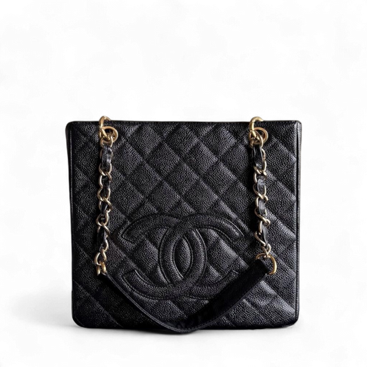 Chanel PST Petite Shopping Tote - Caviar Grained Quilted Black Tote Bag Series 8