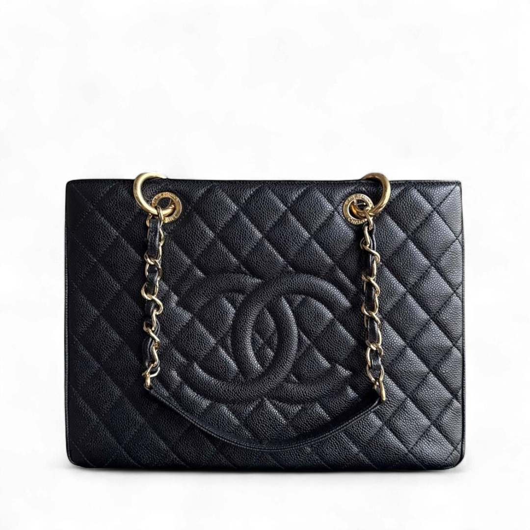 Chanel GST Grand Shopping Tote - Caviar Grained Quilted Black Tote Bag Series 19